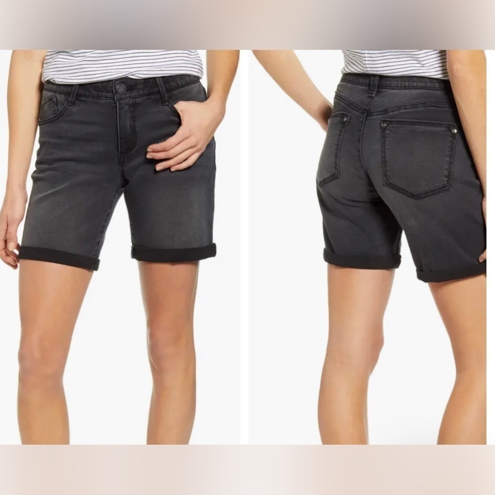 WIT & WISDOM ‘AB’ SOLUTION ROLL CUFF DENIM BLACK SHORTS SIZE 18 NEW